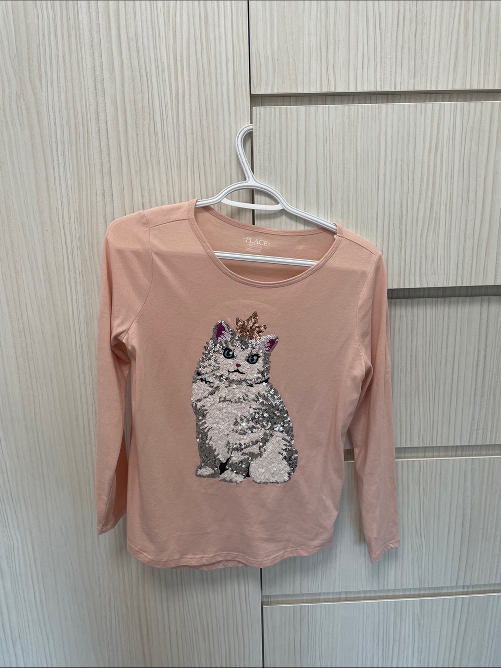 The Children's Place Blush Pink Sequin Kitten Long Sleeve Top